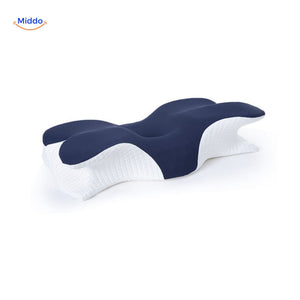 oreiller ergonomique en mousse à mémoire de forme, coloris bleu, soutien cervical optimal