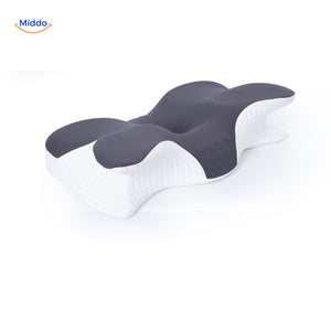 oreiller ergonomique en mousse à mémoire de forme, coloris gris, maintien du cou pendant le sommeil