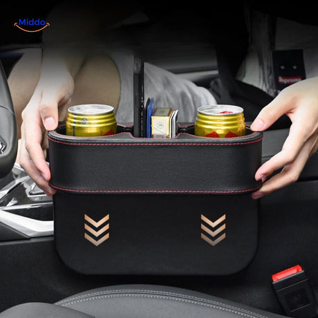 organisateur auto avec deux porte-gobelets et espace de rangement pour accessoires de voiture