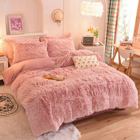 Parure de lit Teddy Fluffy en polaire, Vieux rose