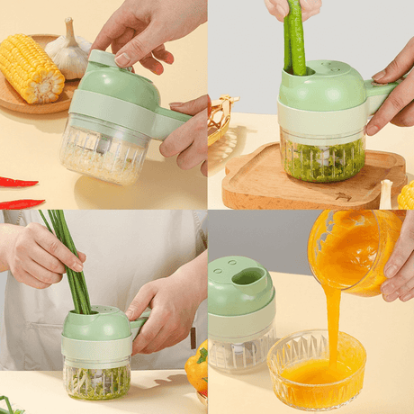 outil cuisine 4-en-1 utilisé pour hacher des légumes variés et préparer la purée bébé