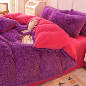 Parure de lit Teddy Fluffy en polaire, Violet et rose