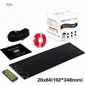 panneau LED matrix 20x64 pixels, dimensions 102x348 mm, vue du produit avec dimensions indiquées