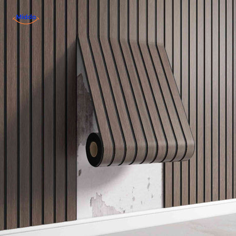 panneau mural autocollant en rouleau coloris blanc aspect bois avec lamelles horizontales