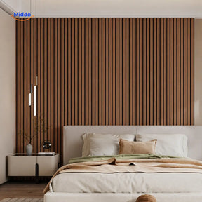 panneaux muraux texture bois dans une chambre moderne au design minimaliste et épuré