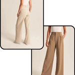 pantalon large femme coloris beige et brun côte à côte, vues avant et arrière
