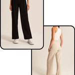pantalon large femme en noir et beige porté par deux femmes, aperçu des deux coloris