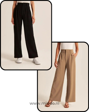 pantalon large femme disponible en noir et en brun, porté par deux femmes