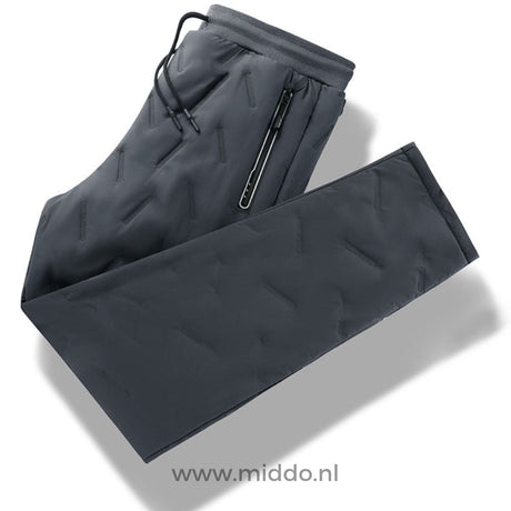 pantalon thermo polaire gris posé à plat, vue de dessus