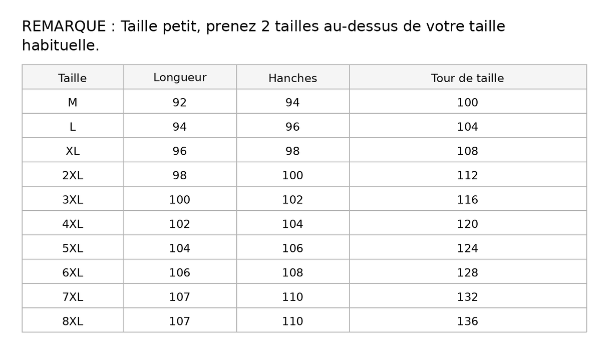 guide des tailles du pantalon thermo unisexe doublé polaire
