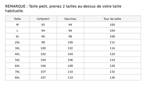 guide des tailles du pantalon thermo unisexe doublé polaire