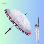 parasol anime blanc avec détails roses et verts, coloris inspiration manga