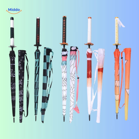 comparatif des manches de plusieurs modèles de parasols anime, designs variés