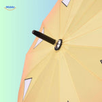 parasol anime jaune, gros plan sur le dessus et les nervures de la toile
