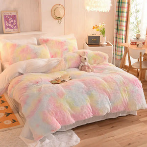 Parure de lit Teddy Fluffy en polaire, Aquarelle pastel