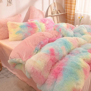 Parure de lit Teddy Fluffy en polaire, Arc-en-ciel pastel