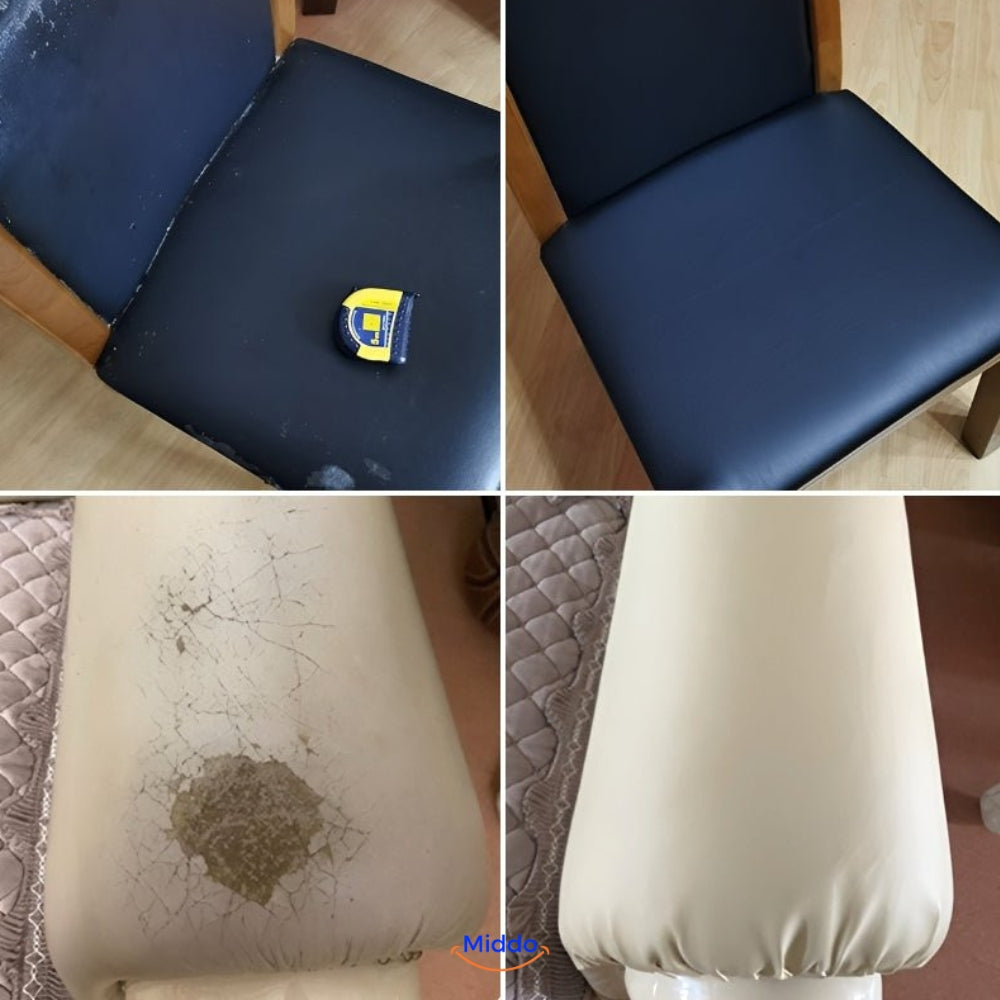 gros plan sur la texture du patch cuir autocollant, finition naturelle et discrète