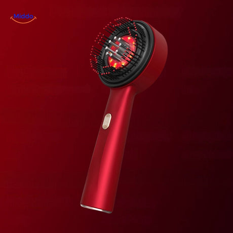peigne laser croissance cheveux design elegant en coloris rouge, ergonomique et facile a tenir en main