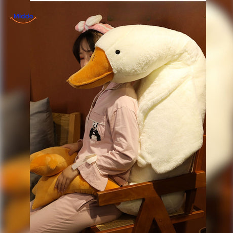 grande peluche oie blanche compagne de nuit pour enfants, douce et câline