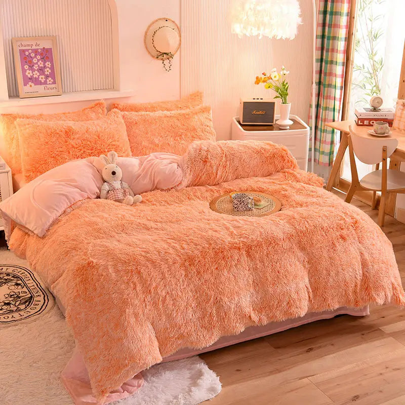 Parure de lit Teddy Fluffy en polaire, Pêche
