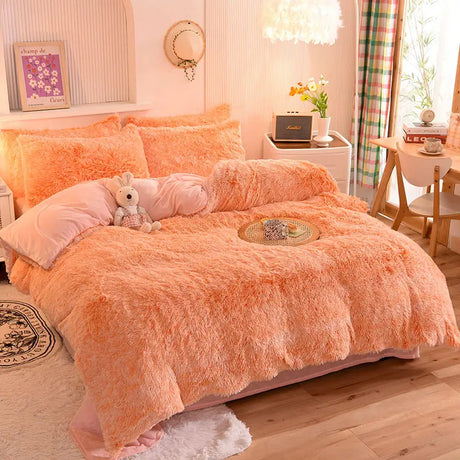 Parure de lit Teddy Fluffy en polaire, Pêche