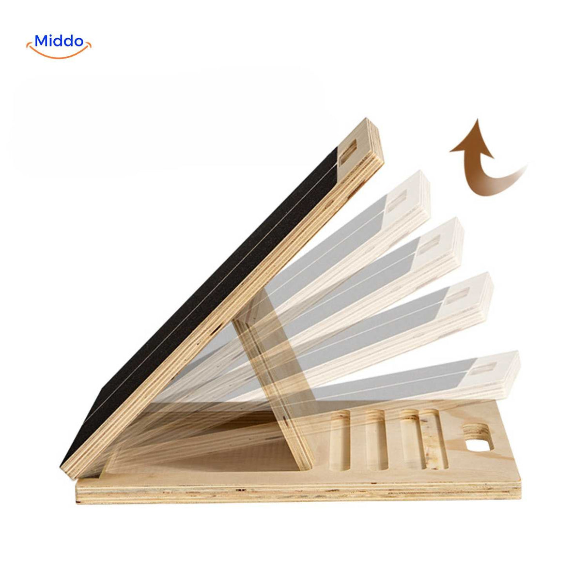 flexiplank en bois réglable sur plusieurs angles d'inclinaison pour personnaliser l'étirement