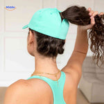 ponylite pet achterkant mintgroene cap met haaropening staartenstijl www.middo.nl
