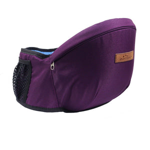 porte-bébé ergonomique violet avec poche en filet aéré sur fond blanc