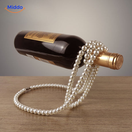 porte-bouteille vin à perles dorées, vue d'ensemble du support élégant