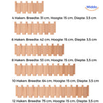 aperçu des dimensions de toutes les variantes du porte-manteaux piano en bois artisanal