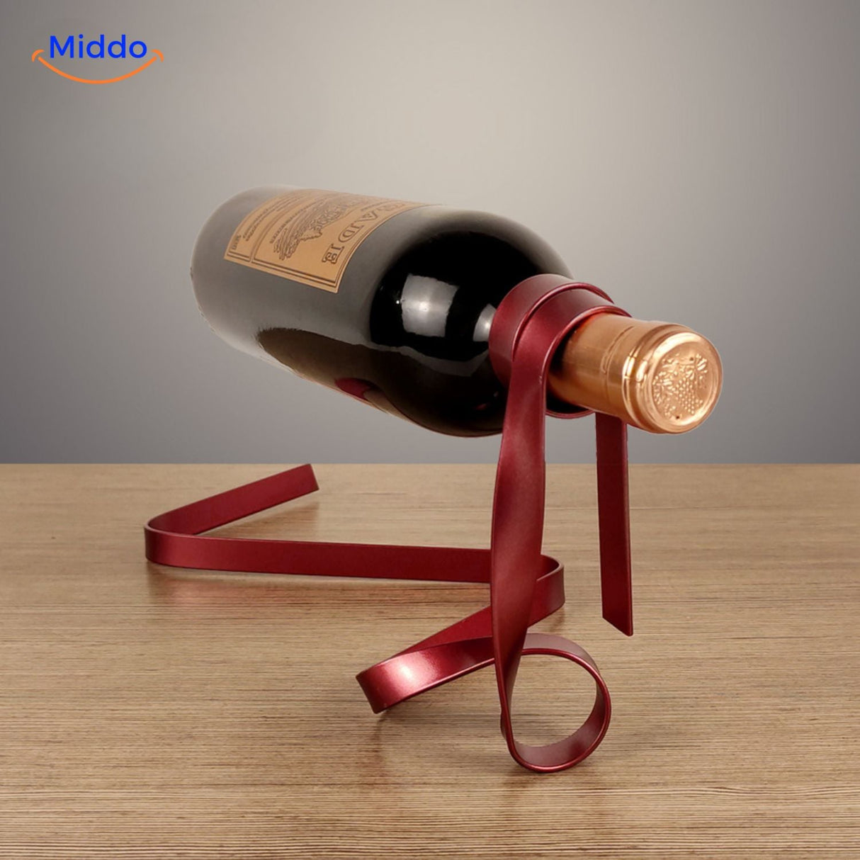 porte-bouteille vin avec ruban rouge en cadre cuisine, décoration intérieure élégante