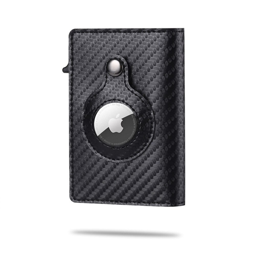 portefeuille airtag finition fibre de carbone noir avec traceur apple integre