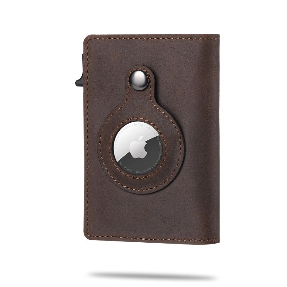 portefeuille airtag coloris marron cafe avec emplacement traceur apple visible