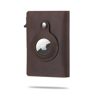 portefeuille airtag coloris marron cafe avec emplacement traceur apple visible