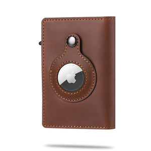 portefeuille connecte airtag coloris marron fonce avec traceur apple visible
