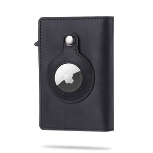 portefeuille airtag noir avec emplacement traceur apple visible en facade