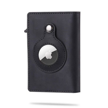 portefeuille airtag noir avec emplacement traceur apple visible en facade