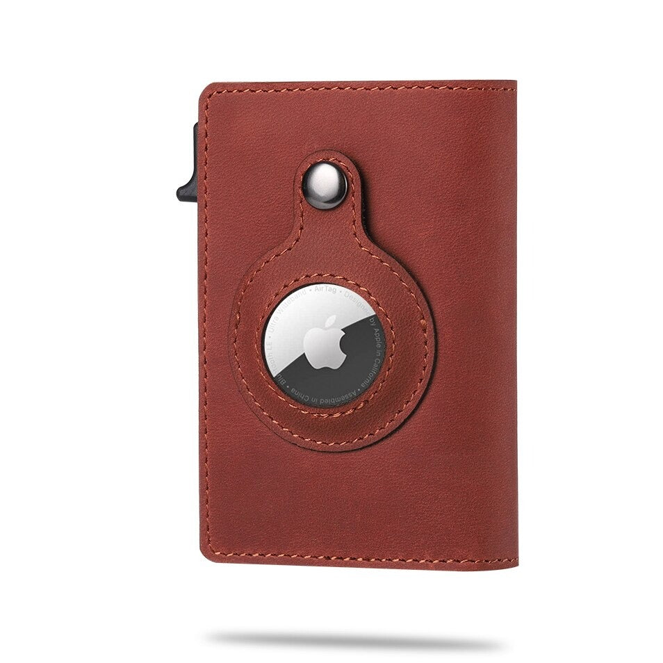 portefeuille airtag coloris rouge bordeaux avec traceur apple integre en facade