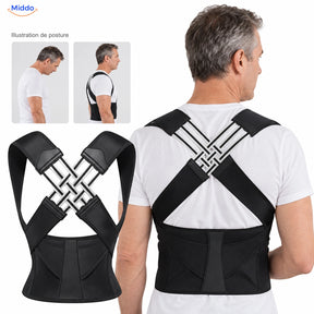 Noir — Postura soutien dorsal avec modèle de 50 ans et illustration de posture