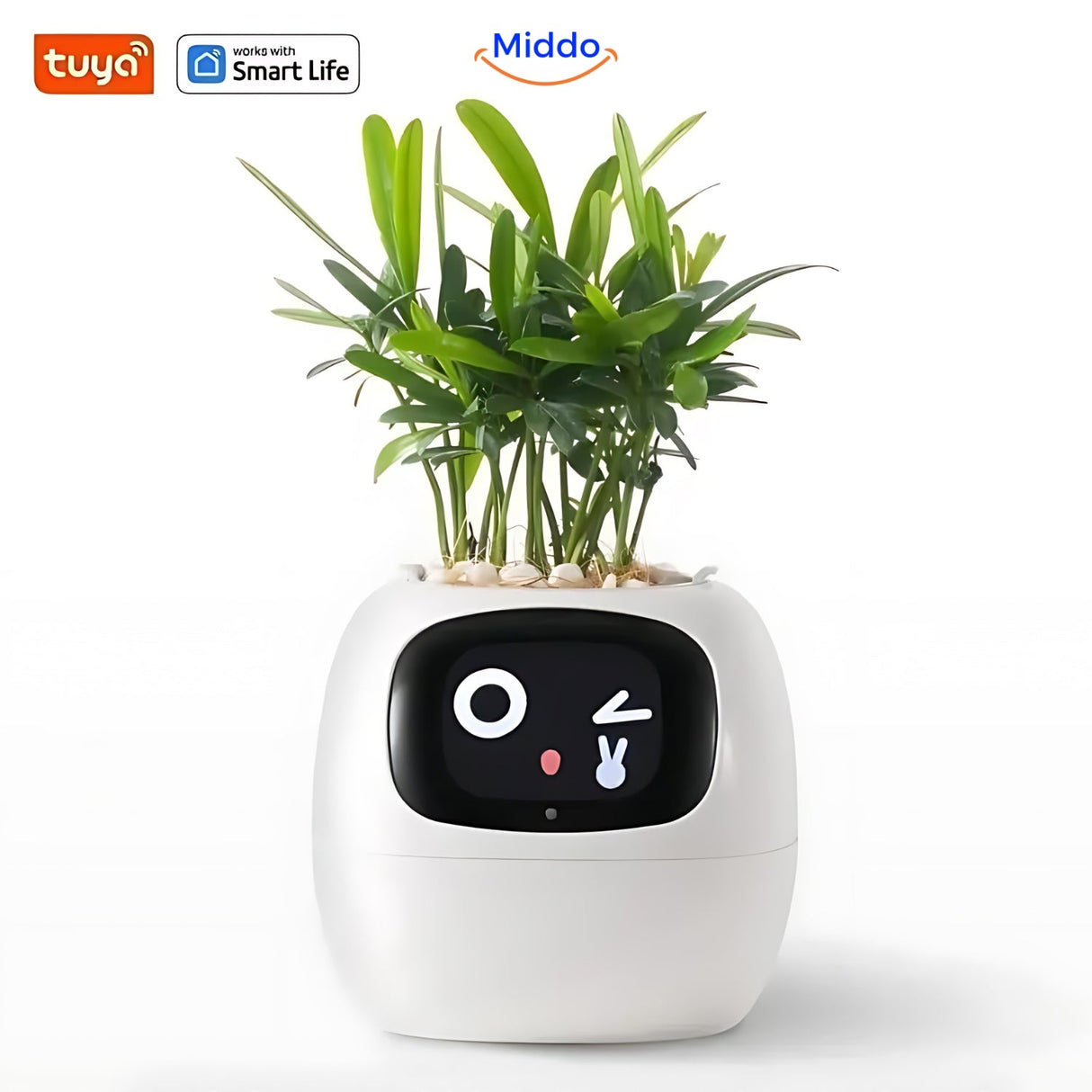 pot de fleurs intelligent happy ivy en coloris blanc, design épuré pour l'intérieur