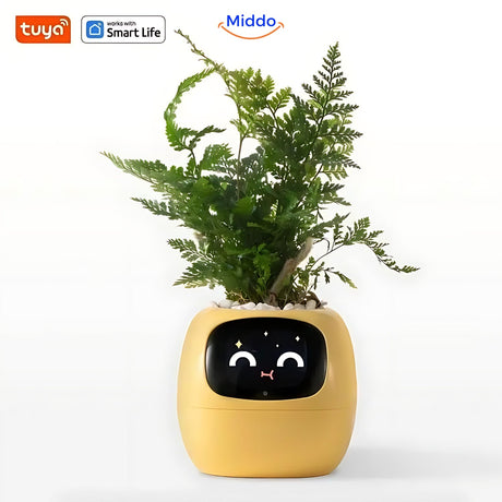 pot de fleurs intelligent happy ivy en coloris jaune, pour prendre soin de vos plantes facilement