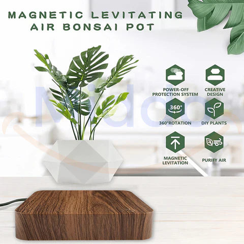 pot de plante flottant avec description des fonctions, rotation 360 degrés sur base magnetique