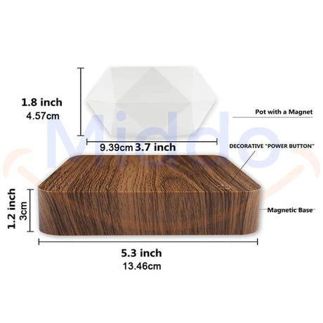 fiche technique du pot de plante flottant magnetique avec dimensions et caracteristiques