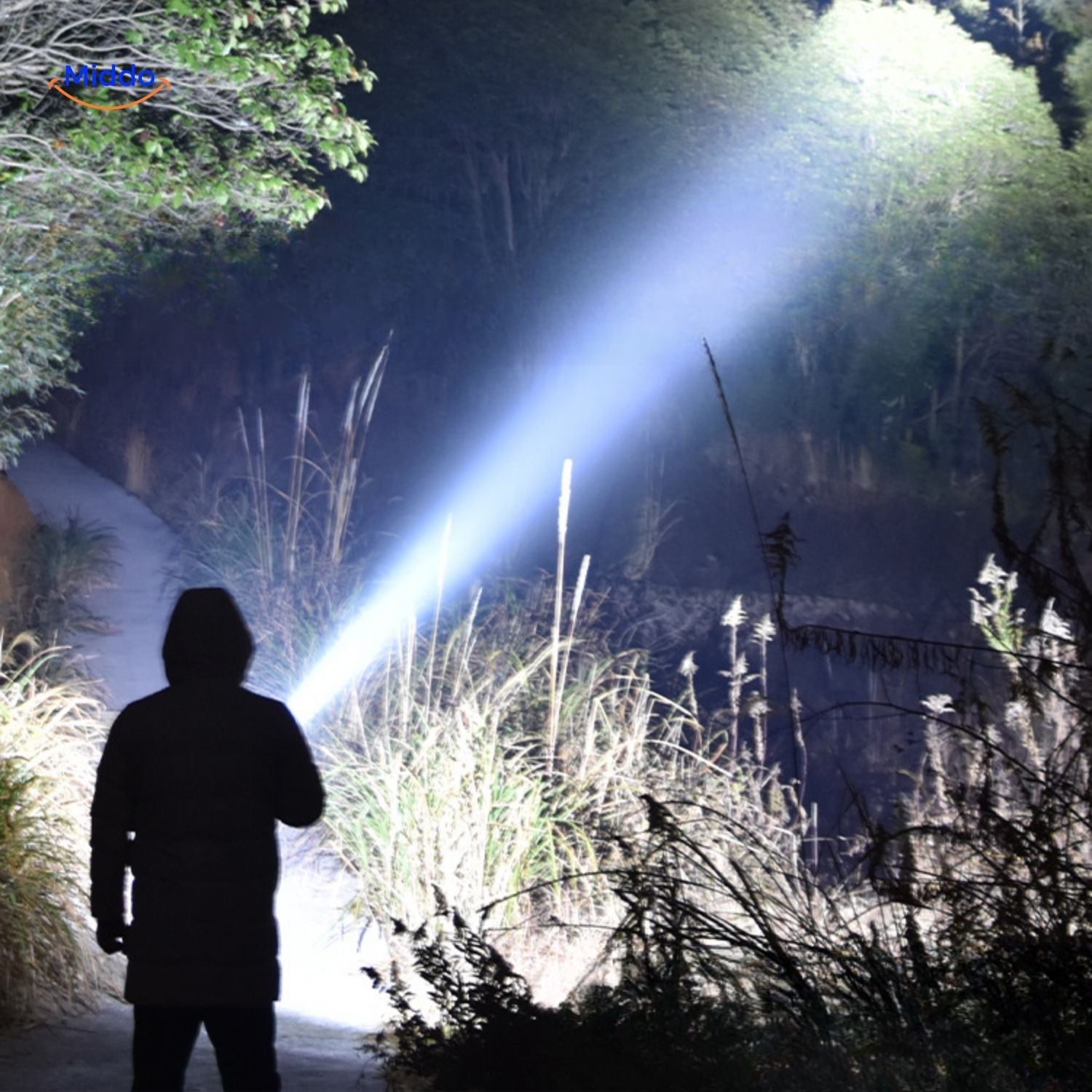 PowerBeam Lampe de recherche pour aventures nocturnes en plein air www.middo.nl
