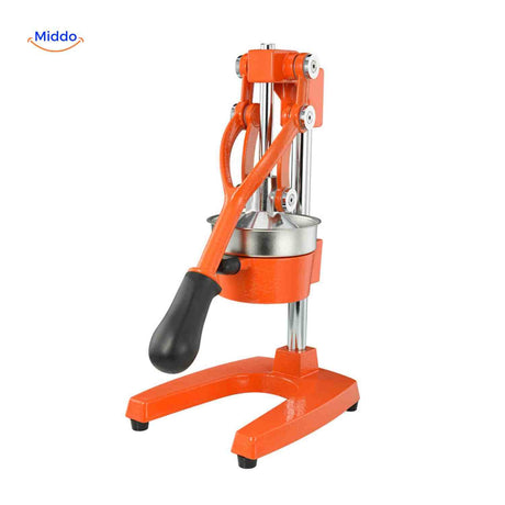 presse-agrumes manuelle coloris orange en fonte, compatible avec de nombreux fruits