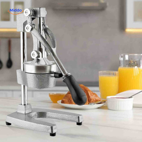 presse manuelle en fonte robuste pour préparer du jus de fruits frais à la maison