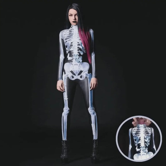 tenue squelette 3d halloween avec squelette lumineux sur fond noir
