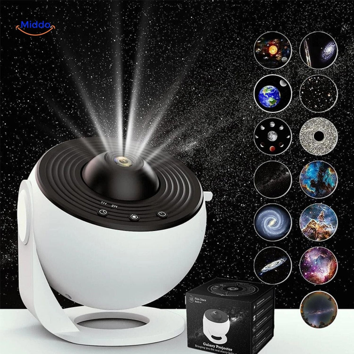 projecteur de ciel étoilé blanc avec diapositives galaxie incluses