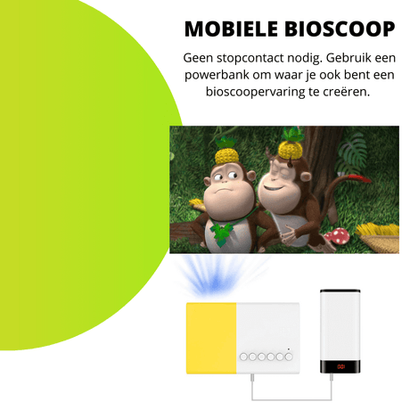 experience cinema mobile avec projecteur portable et batterie externe, ideal en deplacement