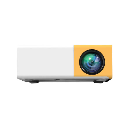 facade avant du projecteur HD portable avec objectif et finition jaune, vue de face